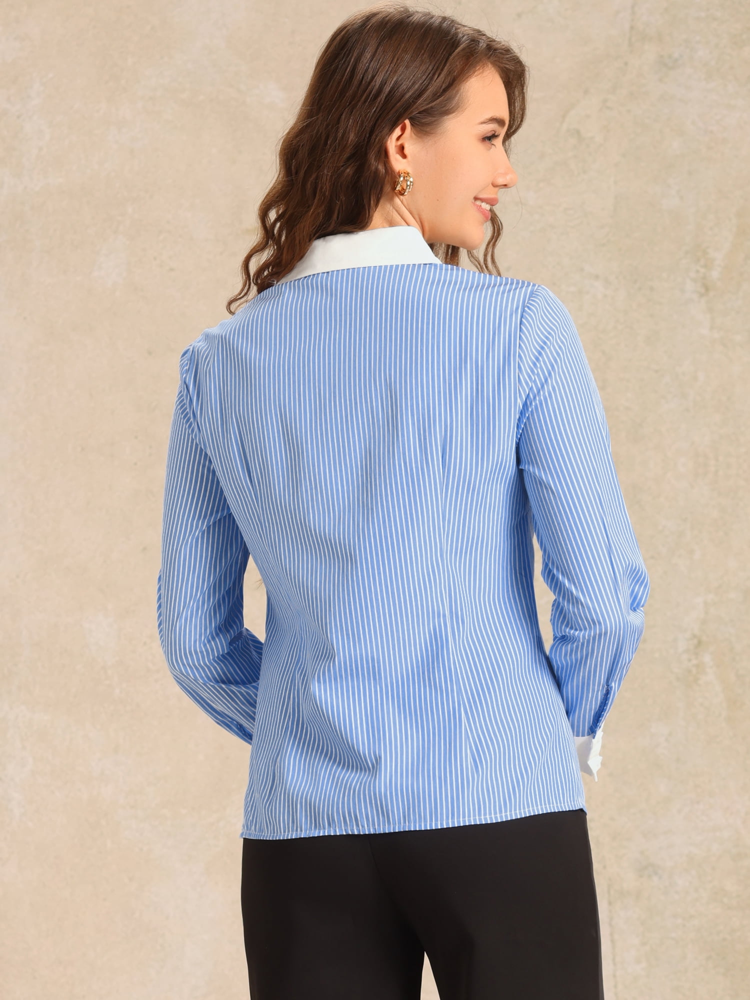 DARING DIVA Women's Collared Fitted Work Blouses L Blue