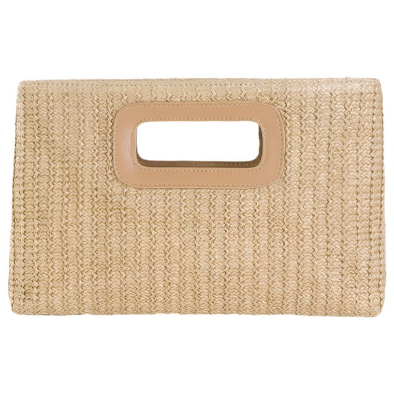 TELOLY Clutch Purse,Fashionable and Natural Summer Purse,Detachable Chain Strap Straw Purse,Beige,Style1