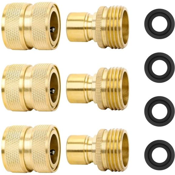 STYDDI Brass Full Flow Garden Hose Quick Release Connect Adaptor Fitting, Full Port Solid Brass Outdoor Water Hose Quick Disconnect Connector Coupler with Male and Female - 3 Sets