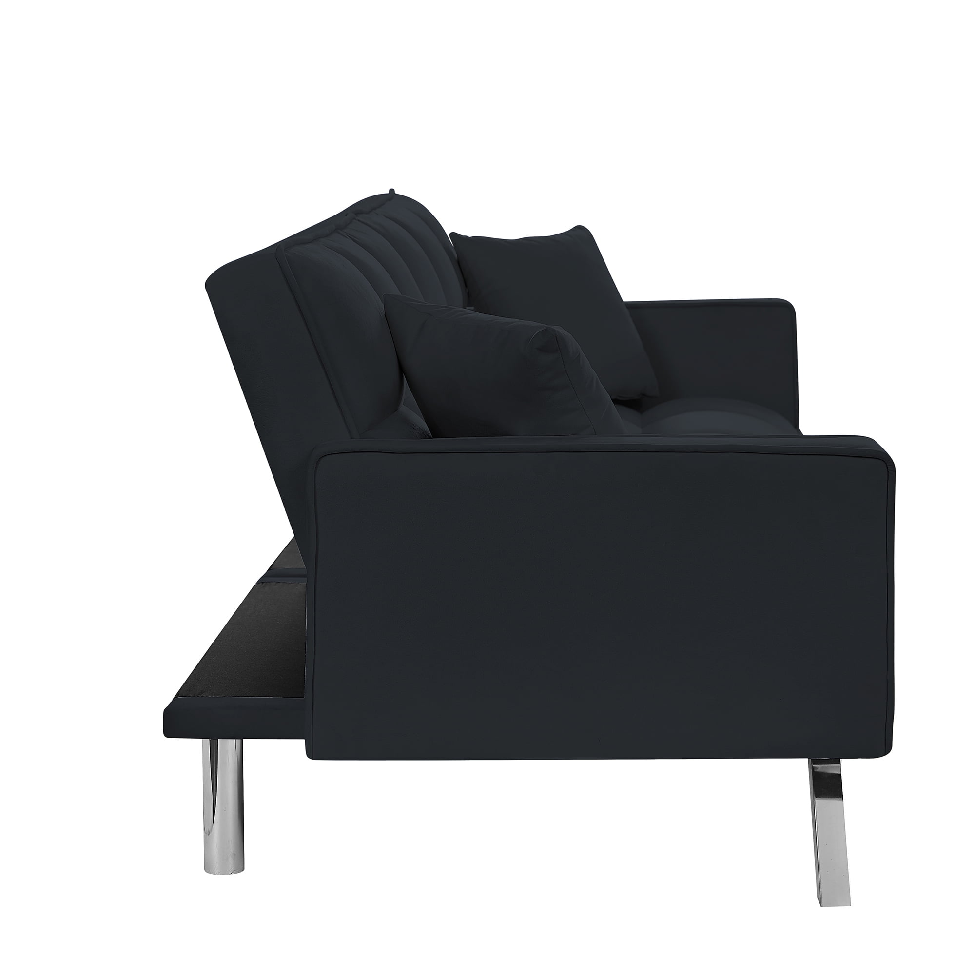 Kepooman Modern Convertible Velvet Futon Couch with 2 Pillows for Office Living Room Bedroom, Black Kepooman Modern Convertible Velvet Futon Couch with 2 Pillows for Office Living Room Bedroom, Black