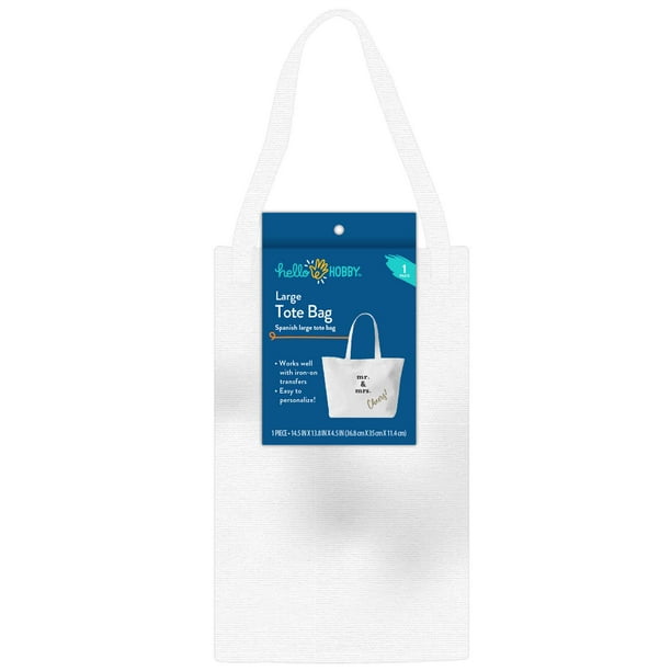 Hello Hobby, Large White Canvas Tote Bag With Long Strap, 100 Cotton