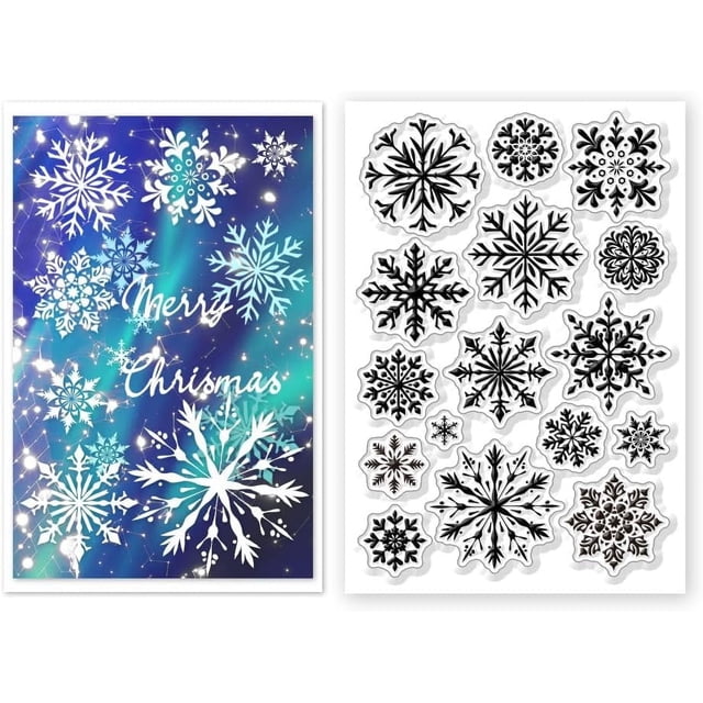 Sellos transparentes de silicona con fondo de copos de nieve para manualidades, álbumes de recortes, tarjetas, decoración y mucho más.