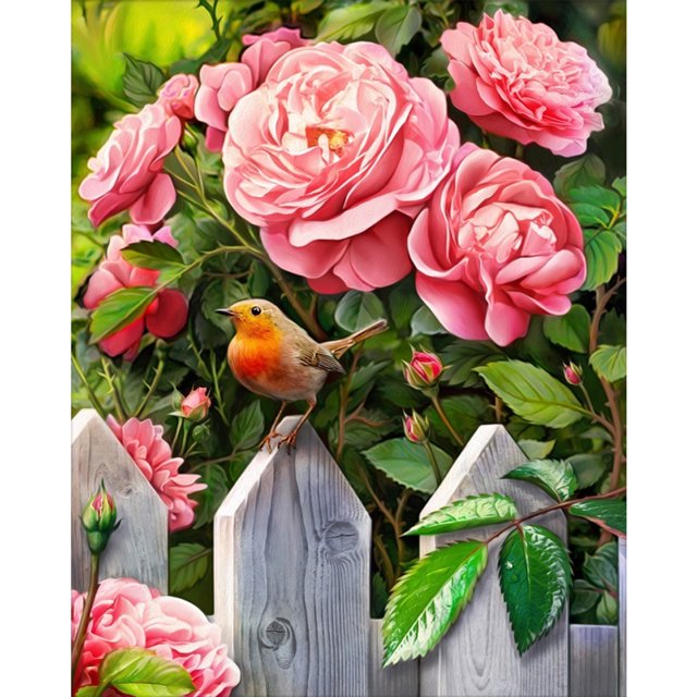 (11CTACC-877 45x55 color) hilo algodón ecológico bordado 11CT 3 hebras impresión 45*55cm kit serie flores punto cruz robin y rosa