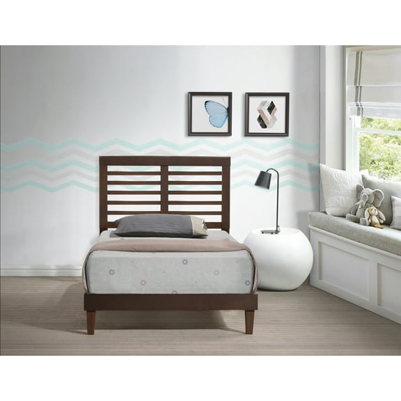 Brown Twin XL Rubberwood and MDF Wooden Platform Bed (Fully Slated)