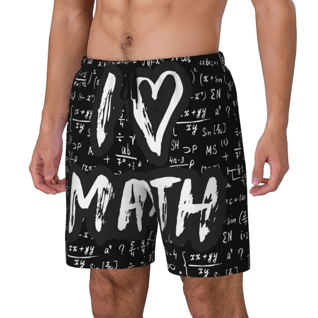 Balery I love Math Bañador para hombre, shorts de playa de secado rápido con entrepierna y forro de compresión-Large