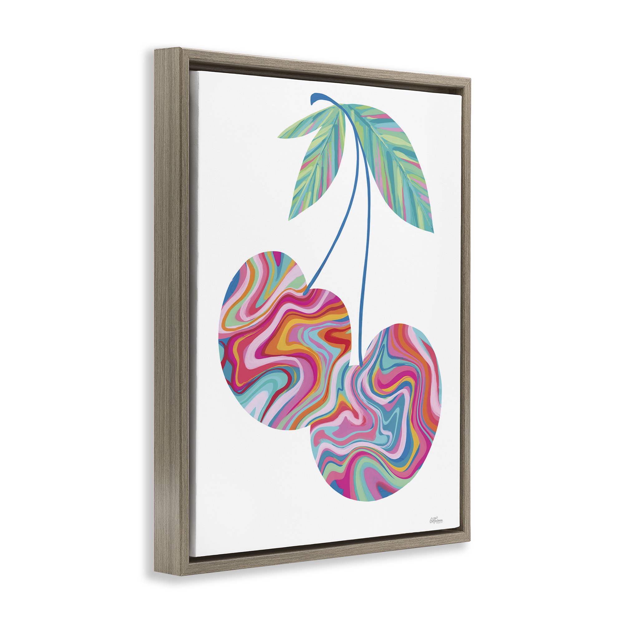 Stupell Industries Groovy Waves Cherries Food & Beverage Painting Brown Floater Framed Art Print Wall Art, 25 x 31