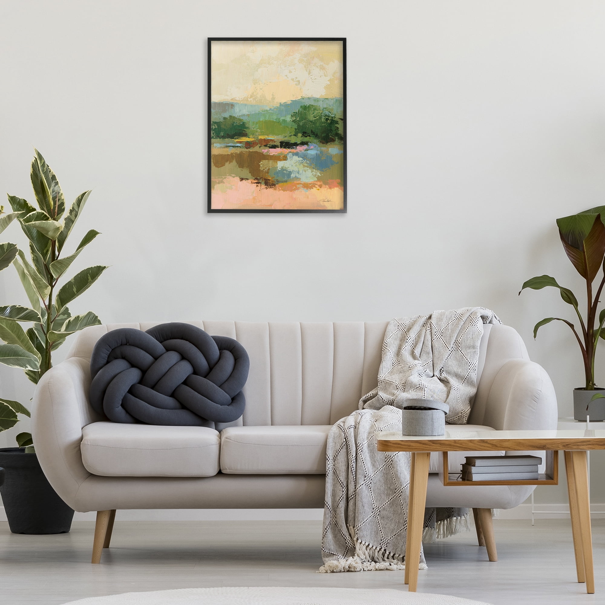 Stupell Industries Across The River View Landscape Painting Black Framed Art Print Wall Art, 24 x 30