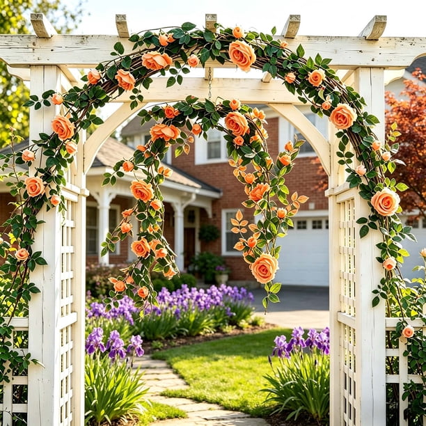 Yhmxh Guirnalda de rosas artificiales de 1,8 m, flexible, colgante, hecha a mano, con hojas verdes, cuerda floral de seda para arco de boda, valla de jardín, pared del hogar, patio y decoración de