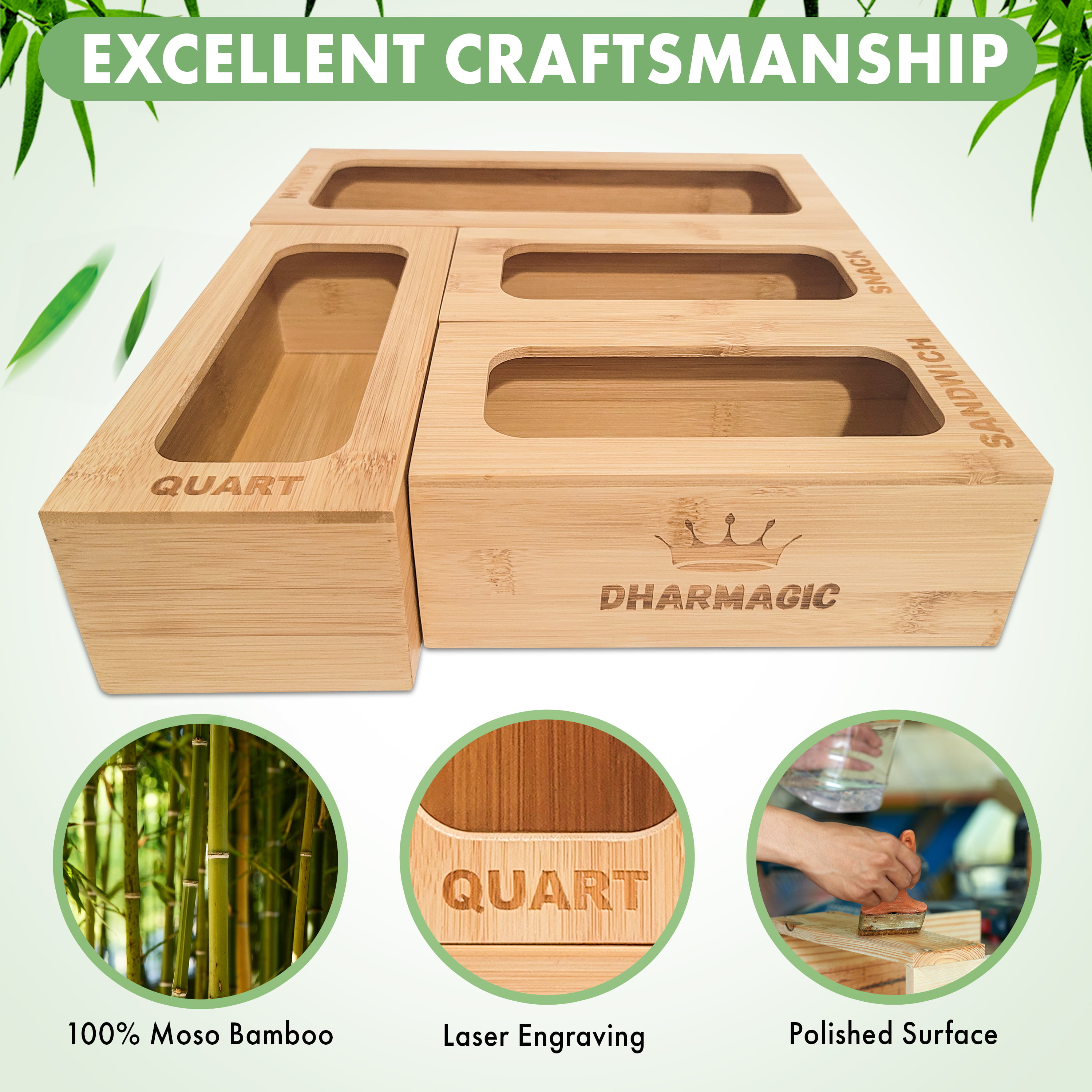 KOVOT Bamboo Ziplock Bags Drawer Organizer – Bamboo Wood Storage
