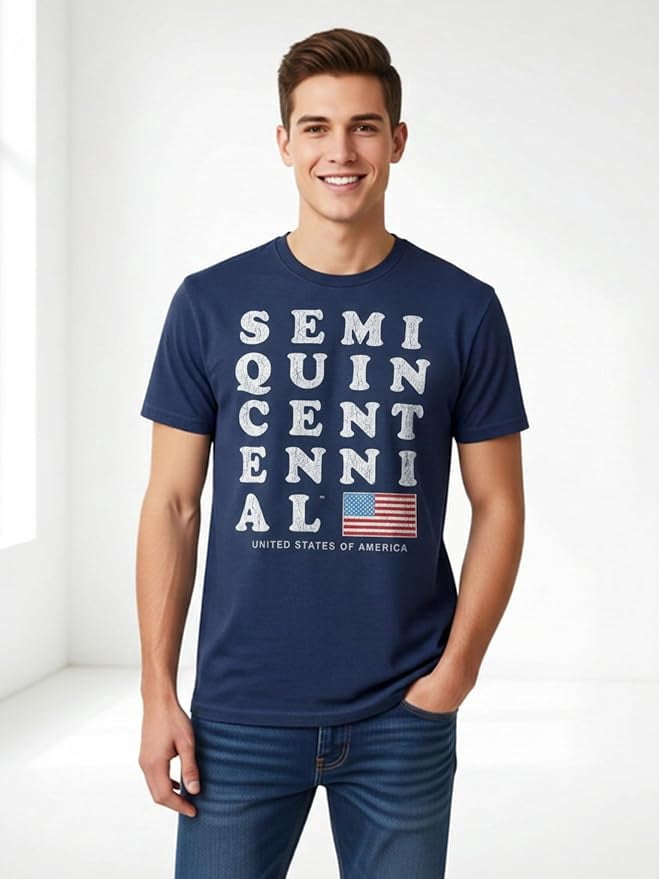 USA Semiquincentennial 250th Anniversary T-Shirt, Vintage Patriotic Graphic Tee, United States of America Independence Celebration, Unisex Adult Navy, Small