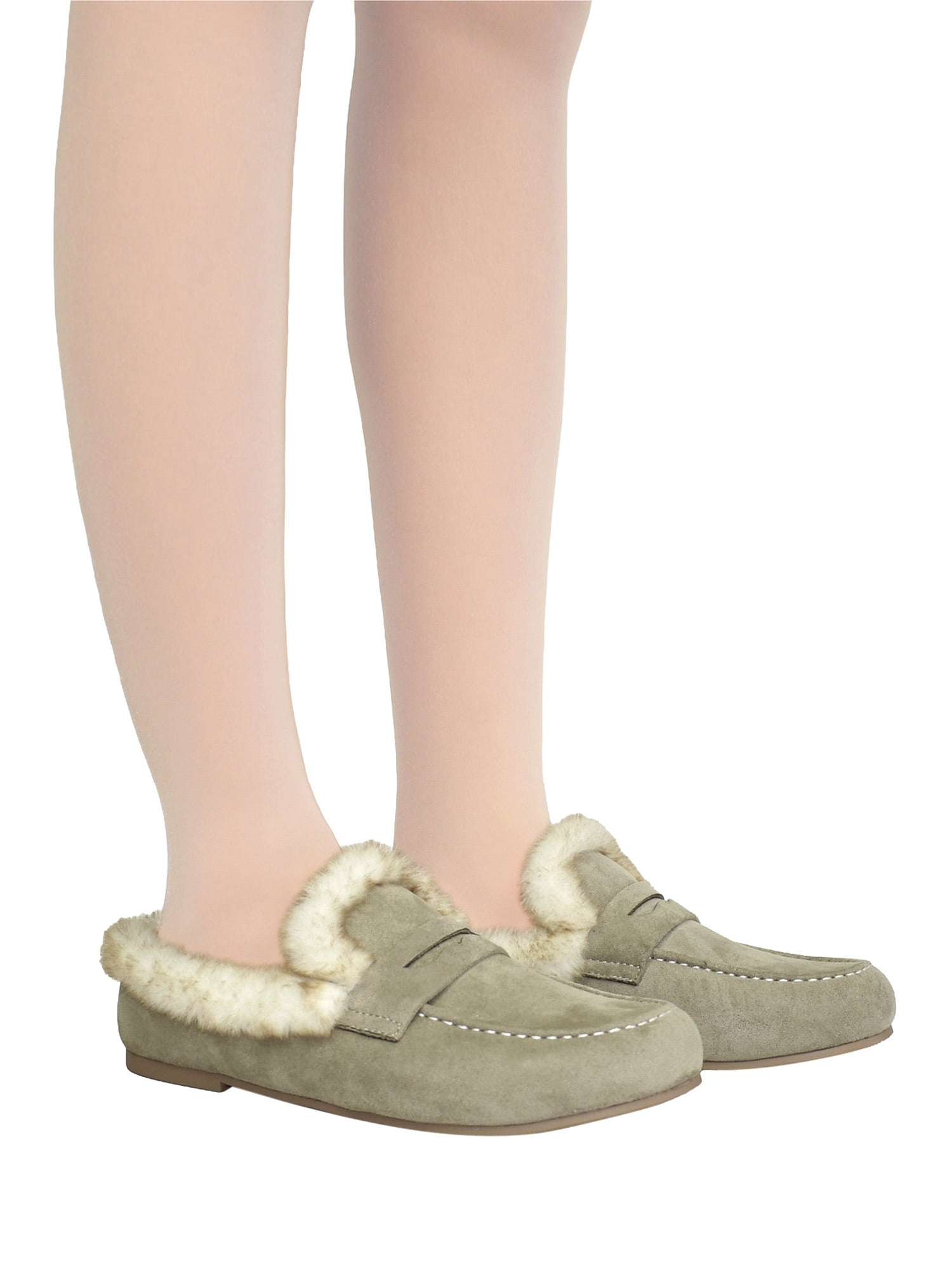 Joyspun Women's Loafer Mule Slippers with Faux Fur Lining