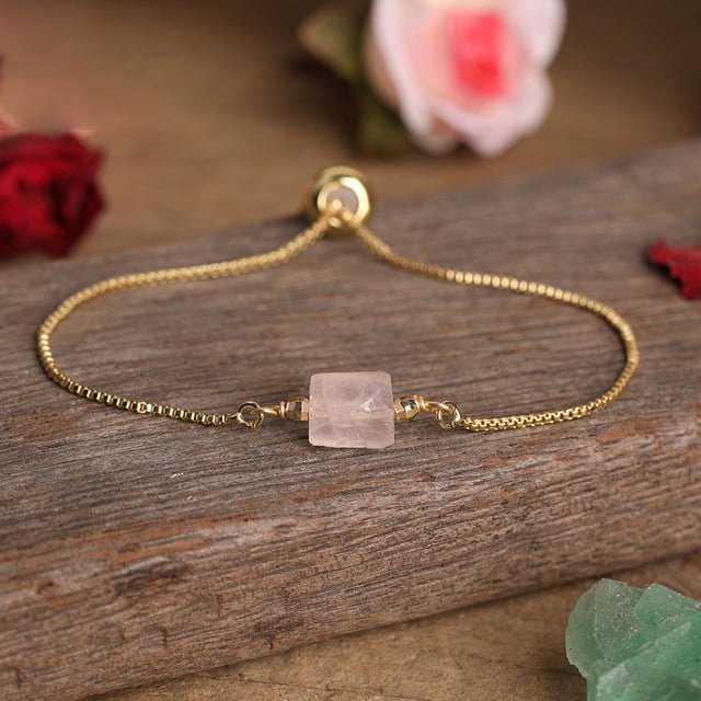 Nvzi Pulsera de piedra curativa delicada Una variedad de accesorios de piedra prismática pulsera cadena de metal-rosa