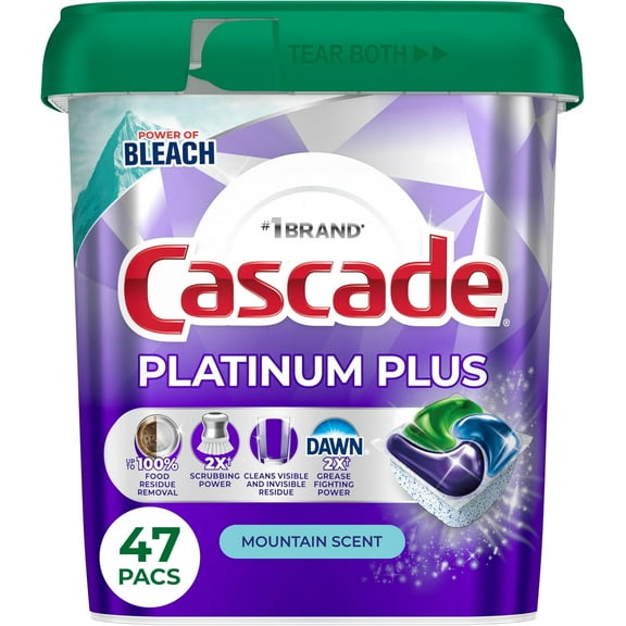 Cascade Platinum Plus Dishwasher Pods, Dishwasher Detergent, Dish Detergent Soap, Mountain, 47 Count