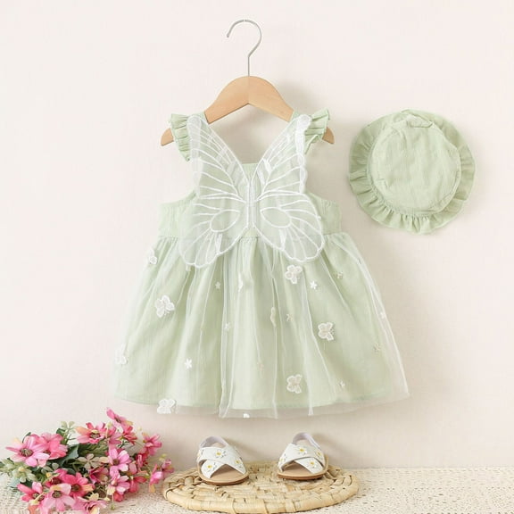 HOMADLES Toddler Dress for Girls Cotton Flower Print Stretch Ruffed Breathable Summer with Hat Princess Dress Green 18 Months