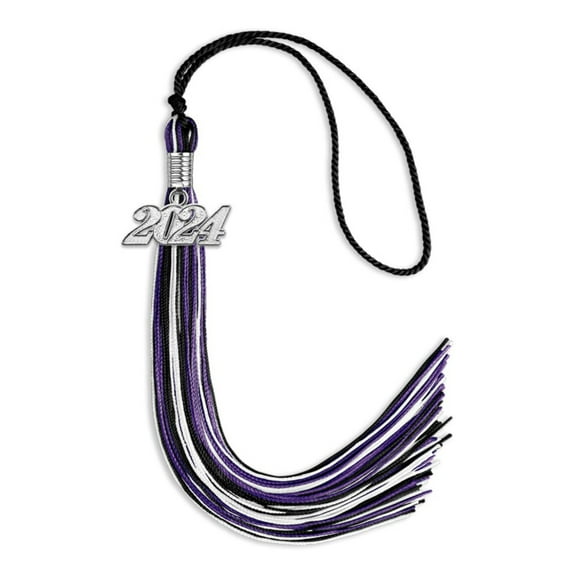 Endea Graduation Black/Purple/White Mixed Color Graduation Tassel with Silver Date Drop