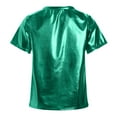 thumbnail image 2 of TiaoBug Kids Girls Shiny Metallic Short Sleeve T-Shirts Hip Hop Jazz Sports Dance Tops Green 7-8, 2 of 5