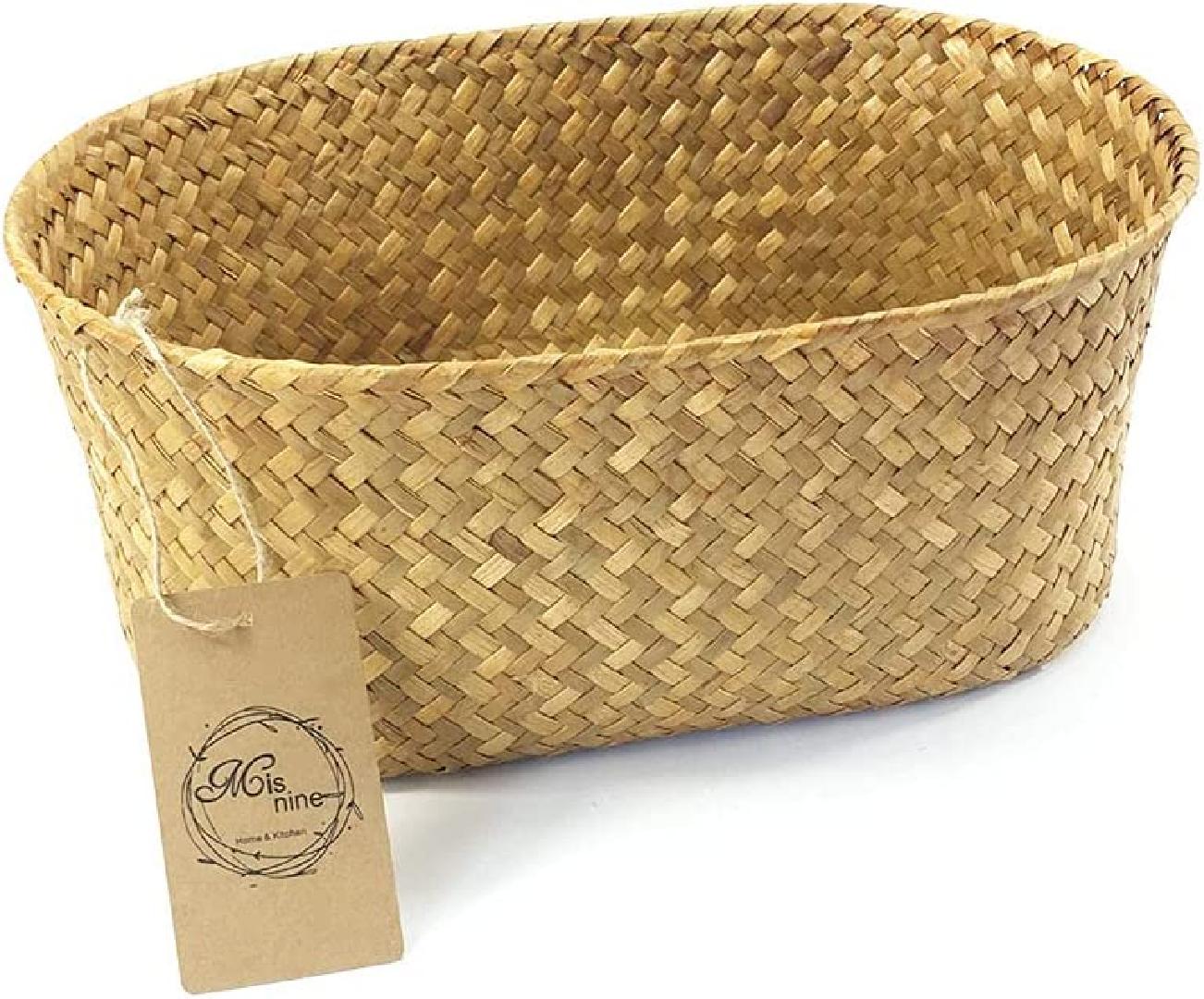 Oval Woven Seagrass Bread Basket for Serving,Wicker Basket,Bread Warmer