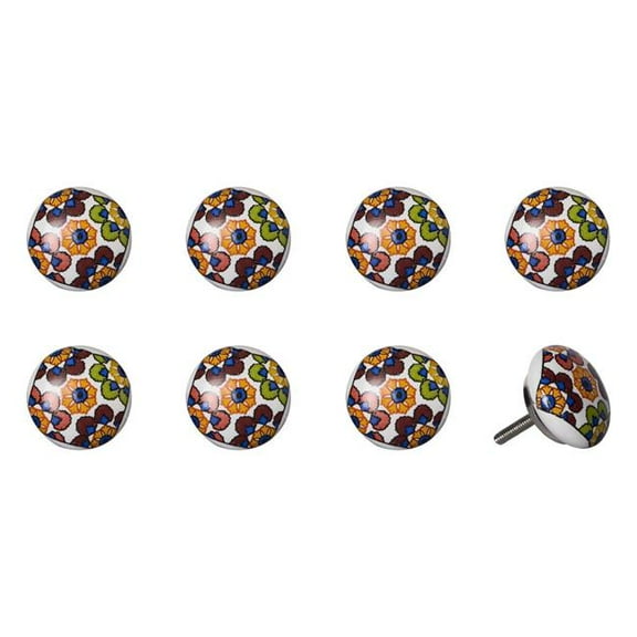 HomeRoots 544418 Blue & Orange Ceramic & Metal Drawer Pull Knobs - Set of 8