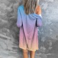 thumbnail image 6 of Women's Mid-Length Gradient Color Cardigan, Open Front Button Down Knit Sweater, Lightweight Longline Cover Up, Casual Duster Coat, Tunic Length Layering Piece Light Blue XXL, 6 of 6