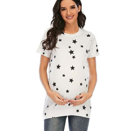 

UMfun Women Short-sleeve Printing Top Maternity T-shirt Plus Size Maternity Wear