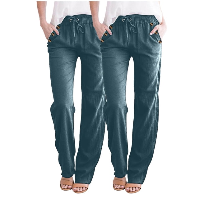 FNFYFH Liquidation Pantalon en Lin Léger pour Femme Grande Taille Décontracté Ample