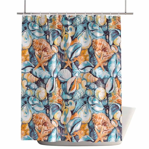 Shower Curtains for Bathroom-72"x72",Watercolor Ocean Shell Starfish Conch Waterproof Bath Curtain Grommet Shower Curtain Set with Hooks,Vintage Marine Life Washable Bath Accessories