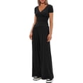 thumbnail image 5 of Scacto Women 2 Piece Outfit Sets, Short Sleeve V-Neck Ruched Top & Wide Leg Pants, Casual Daily Wear Gym Sweatsuit, 5 of 6