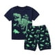 thumbnail image 1 of B91xZ Conjunto de ropa de dormir para bebé niño, pantalones y tops estampados, pantalones cortos de dinosaurio, pijama para niño pequeño, traje de primer cumpleaños, azul marino, tallas 6-7 años, 1 of 5