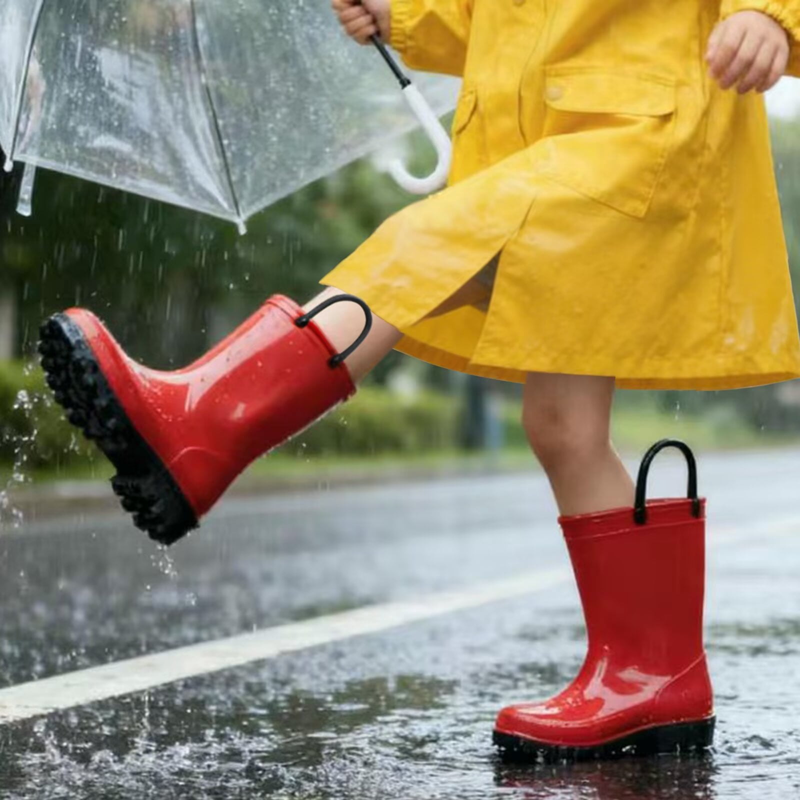 EUXTERPA Toddler Kids Waterproof Rain Boots Boys Girls Red Boots with Handles Big Kid Size 1
