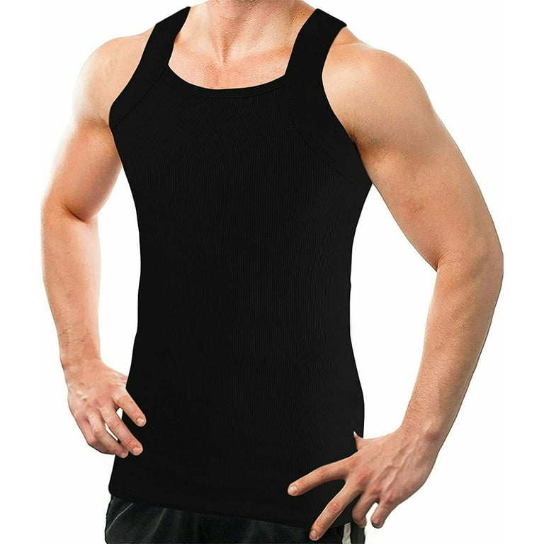 2-4 Packs Men's G-unit Style Tank Tops Square Cut Muscle Rib A-Shirts  (X-Large, 4 Pack) 
