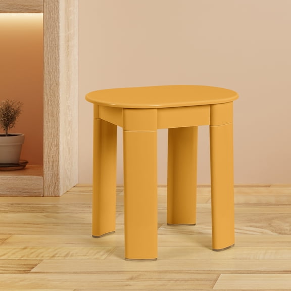 Yellow Plastic Accent Stool, 4‑Legged Multi‑Purpose Utility Stool for Kitchen, Bathroom & Bedroom