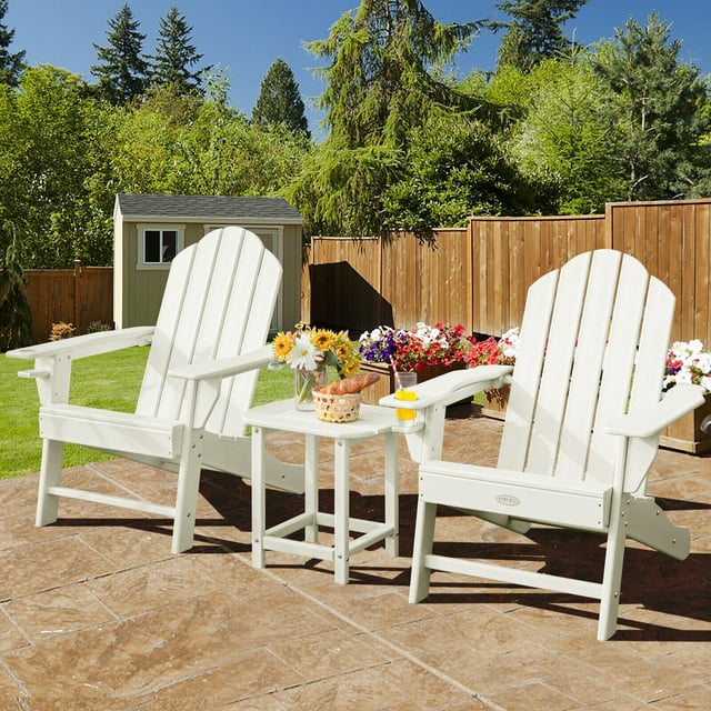 Gymax Ensemble de 3 Pcs Chaise Adirondack et Table d'Appoint Résistant aux Intempéries avec Porte-Gobelet