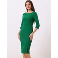 thumbnail image 3 of DARING DIVA Elegant Boat Neck 3/4 Sleeves Midi Split Sheath Dress L Green, 3 of 6