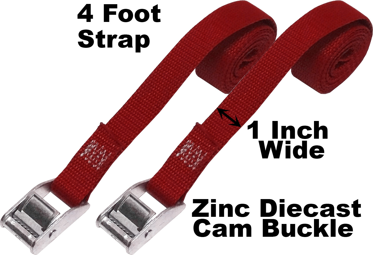 CustomTieDowns, 2 Pack, 1 Inch x 4 Foot Cinch Strap Endless Loop Tie Down (no hooks), Zinc Diecast Cam Buckle,Red. 8194 - image 2 of 4