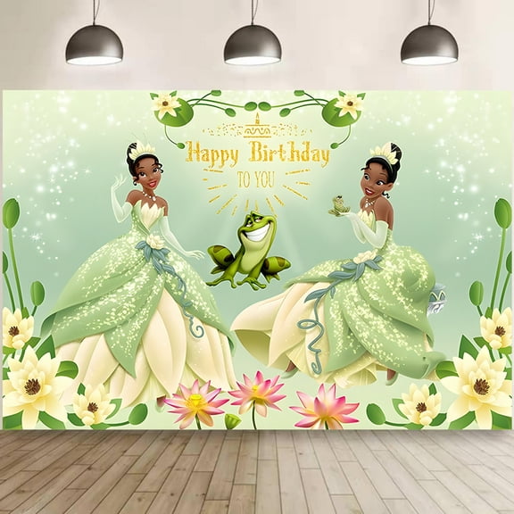 Princess Tiana Birthday Party Supplies Princess and The Frog Birthday Decoration Theme Backgrounds Party Banner 59x39in