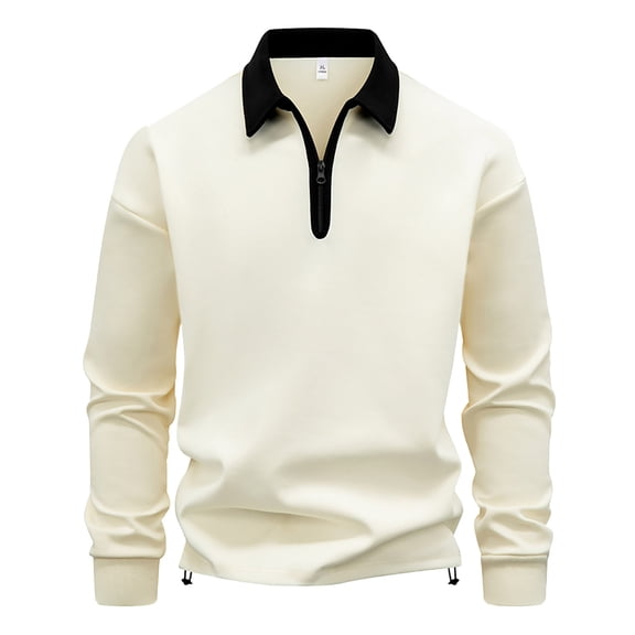 USNSM Quarter Zip Up Shirt for Men Long Sleeve Collared Pullover Casual Tops Loose Fit Solid Lightweight Shirt Trendy Work Top Beige XL
