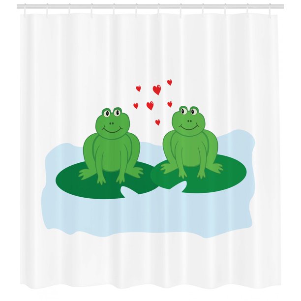 Love Shower Curtain Frogs In Romance On Lake Leaves Cartoon Pattern On Plain Backdrop Print Fabric Bathroom Set With Hooks White Baby Blue And Green By Ambesonne Walmart Com Walmart Com