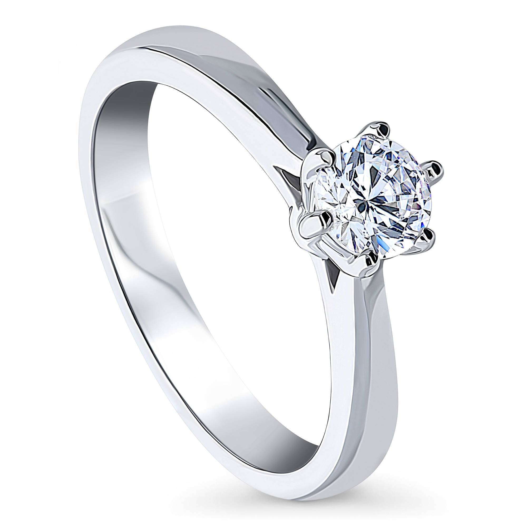 Sterling Silver Solitaire Ring Engagement 7mm Clear Round 1.25ct CZ Cubic Zircon 