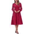 thumbnail image 1 of Vestido Midi Casual Elegante de Manga Larga con Volantes y Cuello en V para Mujeres XS Rojo Oscuro, 1 of 6