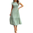 thumbnail image 1 of Women Ruffle Short Sleeve Long Dress Smocked Tiered A Line Dress Crew Neck, 1 of 1