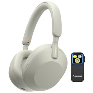 Sony WH-1000XM5 Wireless Noise Canceling Over-Ear Headphones (Silver) Bundle with Rechargeable Clip-On Light (2 Items)