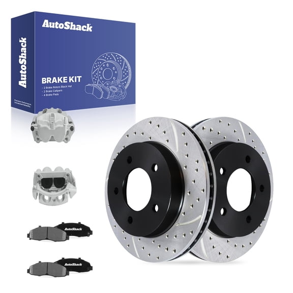 AutoShack Front Vented Drilled & Slotted E-Coated Brake Rotors   Ceramic Pads   Calipers 8-PC Brake Kit Replacement for 1999-2003 Ford F-150 2004 Ford F-150 Heritage ShadowGuard 12.13" (308 mm)