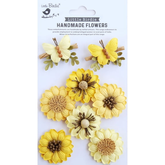 Little Birdie Arcadia Paper Flowers 8/Pkg-Sunshine