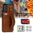 thumbnail image 3 of Dteck for Samsung Galaxy A72 5G Slim Case, Shockproof Premium PU Leather Soft TPU Business Cover with Wrist Strap Kickstand Flip Stand Protection Case, brown, 3 of 7