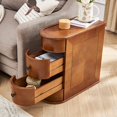 thumbnail image 1 of Tribesigns Chairside End Table, Two Drawers Wood Side Tables with Shelf, Assembled Table, Living Room, Brown, 1 of 5