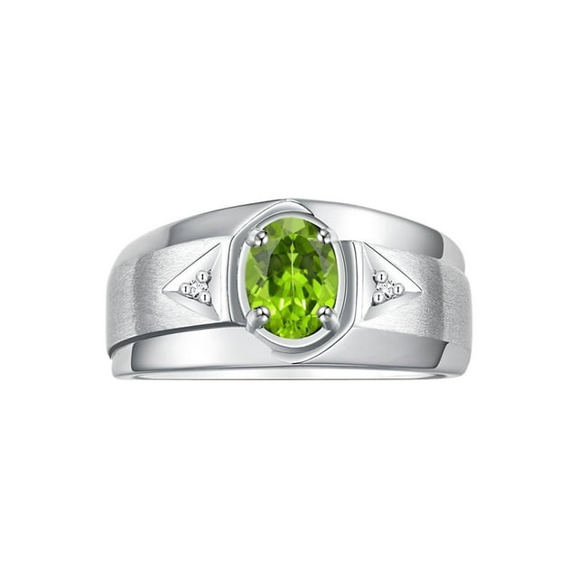 RYLOS Men's Rings Sterling Silver Classic 7X5MM Oval Gemstone & Diamond Ring Peridot August Birthstone Rings For Men, Men's Rings, Silver Rings, Size 13