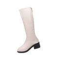 thumbnail image 3 of Domuza Women's Knee High Side Zipper Boots, Faux Leather Round Toe Block Heel Tall Dress Boots, Comfort Non-Slip Fall Winter Booties for Office Daily Commuting Wear White 5.5（EU-36）, 3 of 6