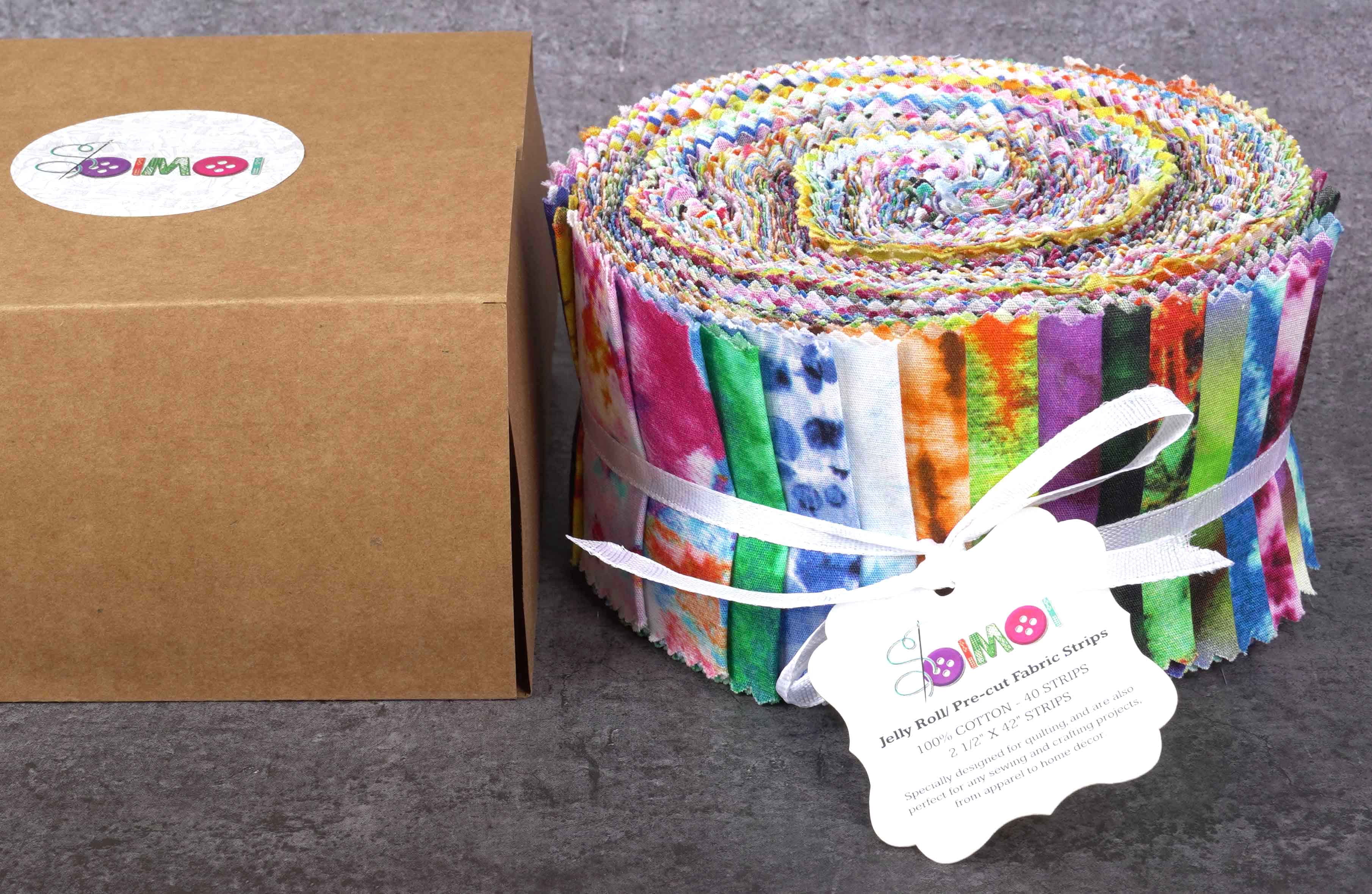 Soimoi 40Pcs Tie Dye Print Cotton Precut Fabrics For Quilting Craft Strips 2.5x42inches Jelly Roll - Multicolor