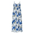 thumbnail image 4 of Taqqpue Womens Summer Dresses Floral High Waist V Neck Sleeveless Smocked Maxi Dress Boho Spaghetti Strap A Line Thigh-high Slit Flowy Tropical Print Beach Long Sundress, 4 of 9