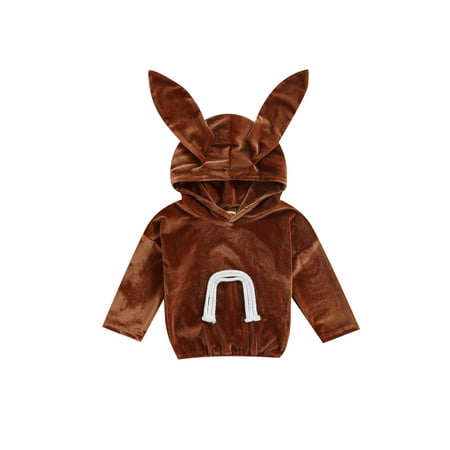 

Canrulo Toddler Baby Girl Boy Hooded Sweatshirt with Ears Easter Long Sleeve Cute Bunny Ears Sweatshirt Tops Brown 2-3 Years
